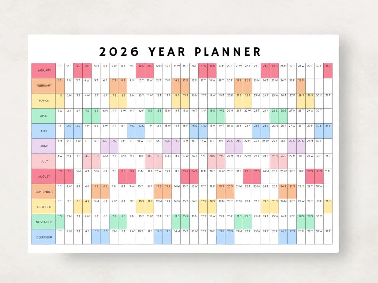 2026 Yearly Planner 2026 Year Planner Printable Yearly Planning Calendar 2026 Agenda Yearly Wall Calendar Year At A Glance 2026 Plan Etsy