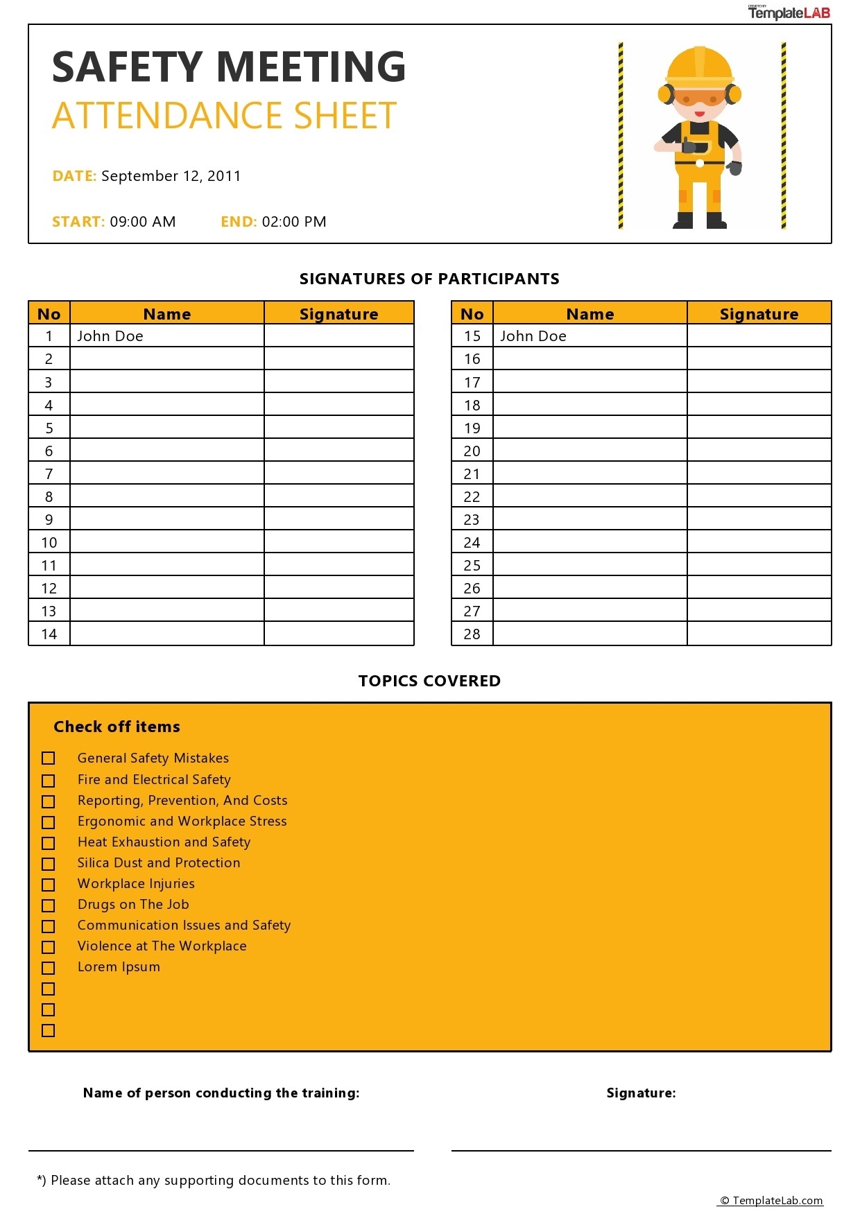 Na Attendance Sheet Printable