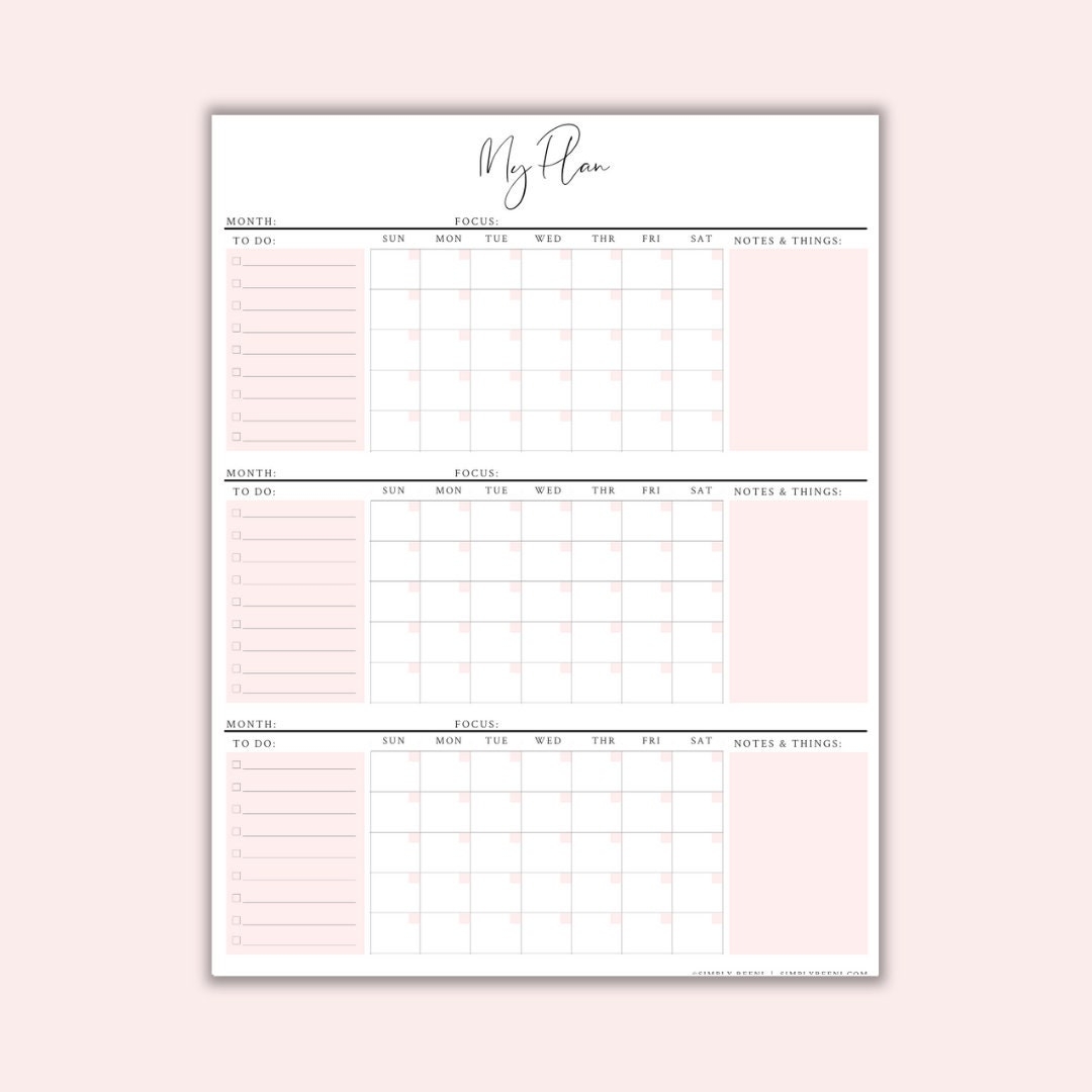 3 Month Calendar 3 Month Printable Calendar 90 Day Plan Instant Download Wall Calendar Large Wall Calendar Etsy