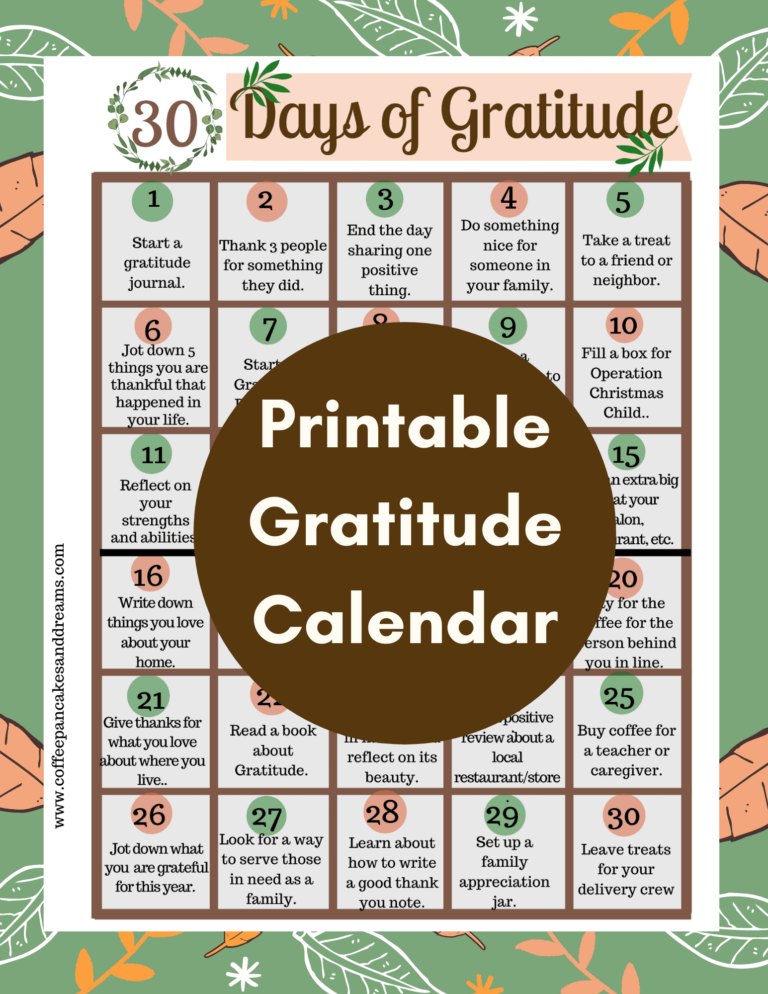 30 Days Of Family Gratitude Activities For November Printable Calendar Organize By Dreams