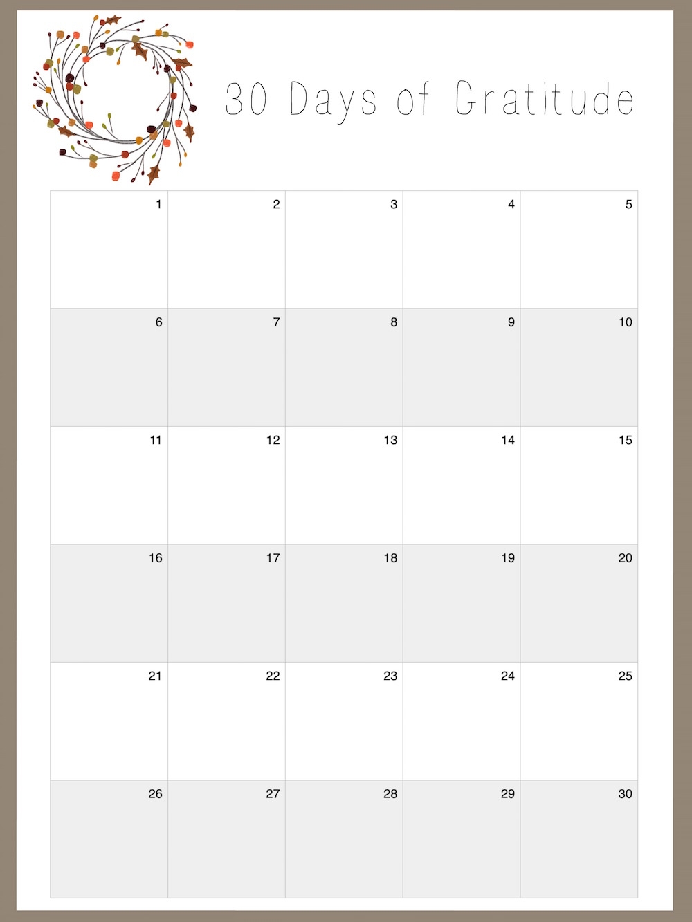 30 Days Of Gratitude FREE Printable Beneath My Heart