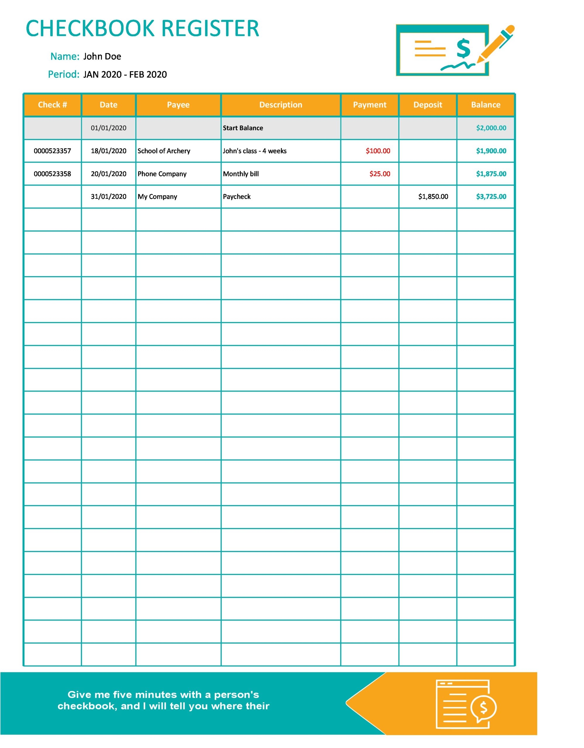Free Printable Checkbook Register Sheets