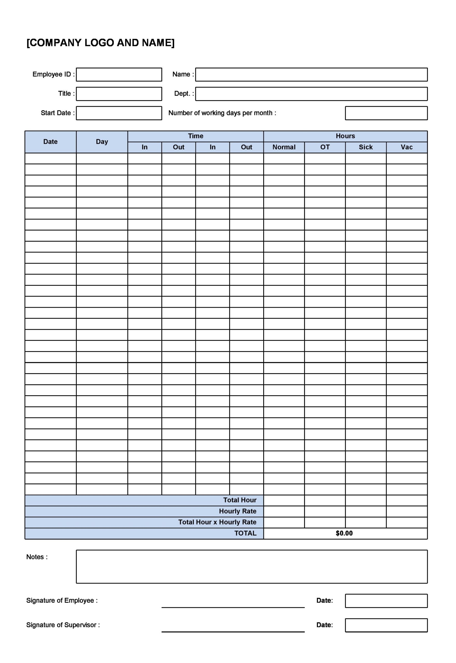 30 Printable Time Log Templates Excel Word TemplateArchive