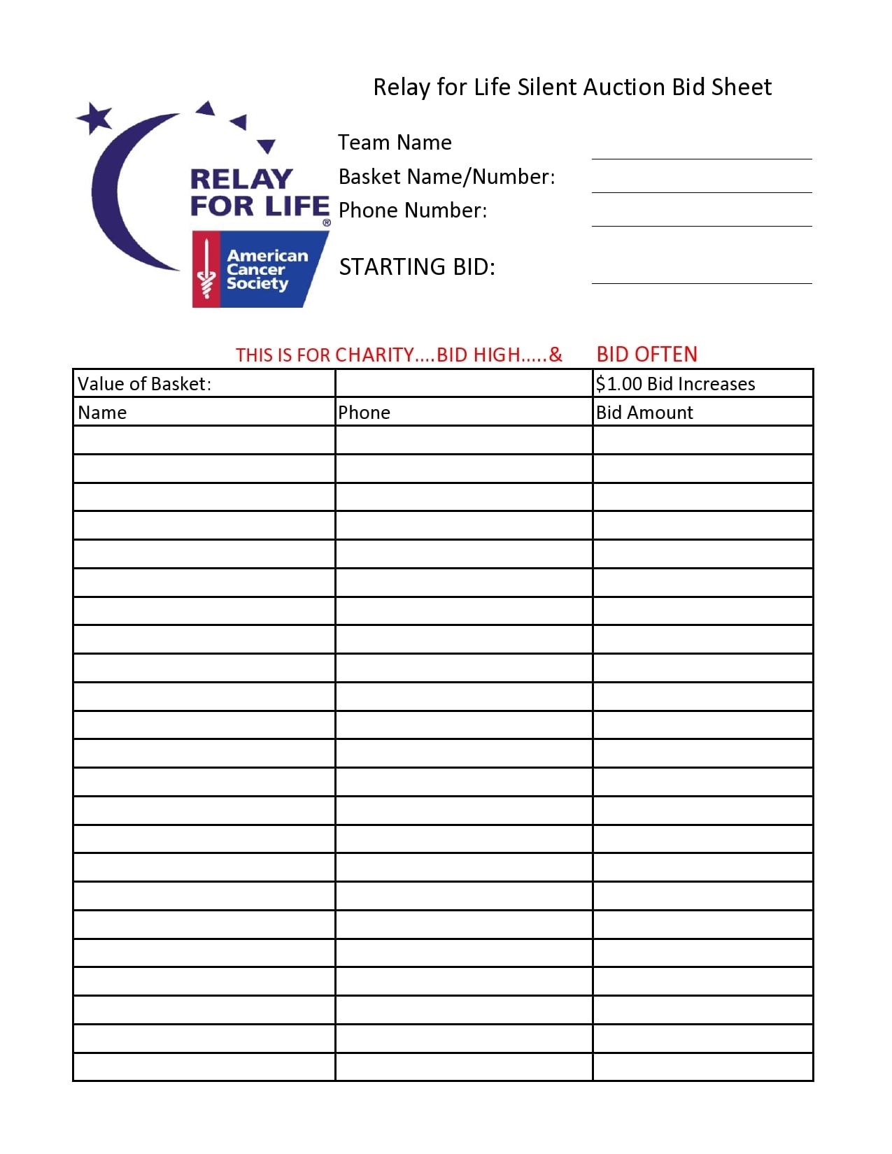 Free Printable Silent Auction Sheets Free Printable Silent Auction Sheets