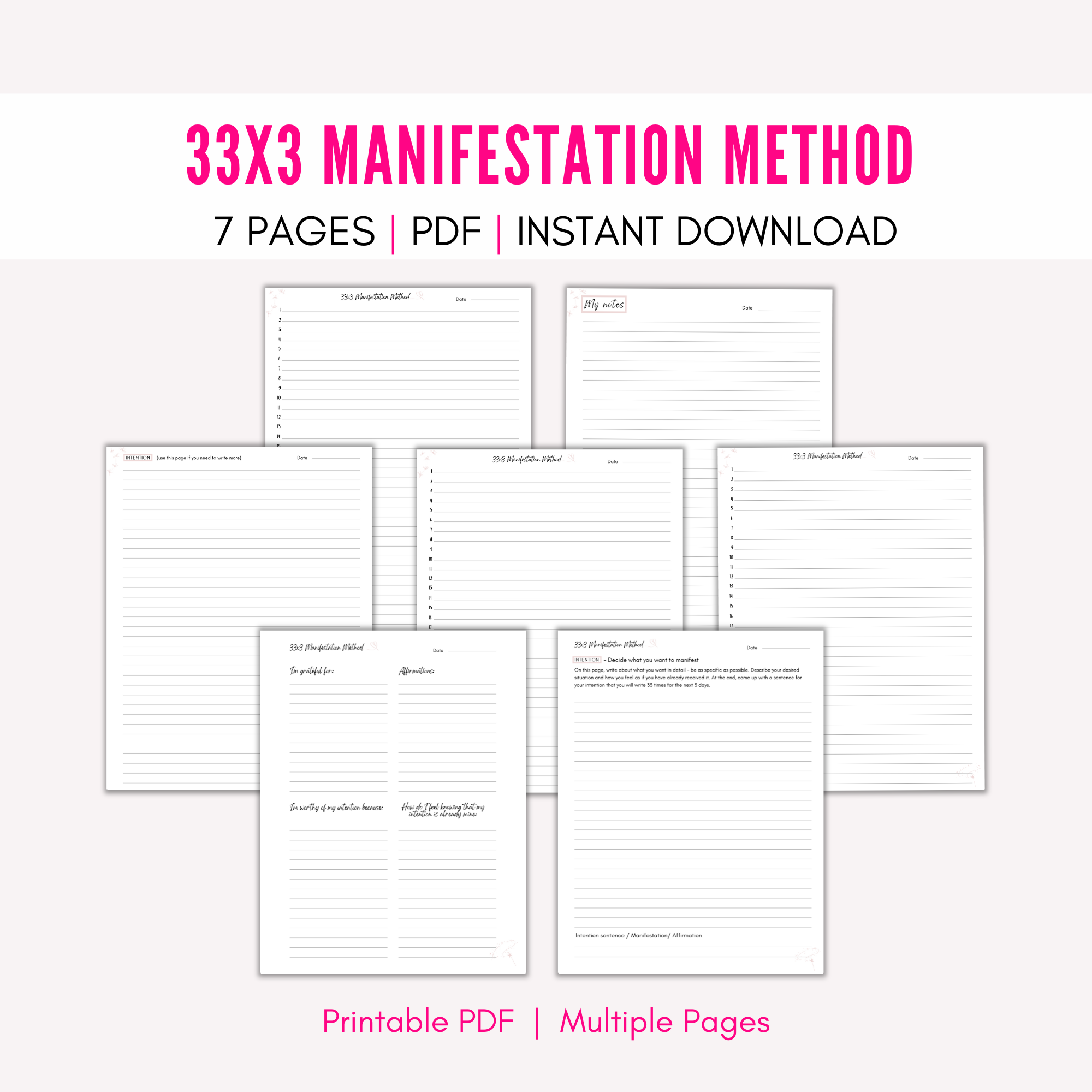 33x3 Method Worksheet Manifestation Worksheet Planner Grateful Manifesting Printables Shop