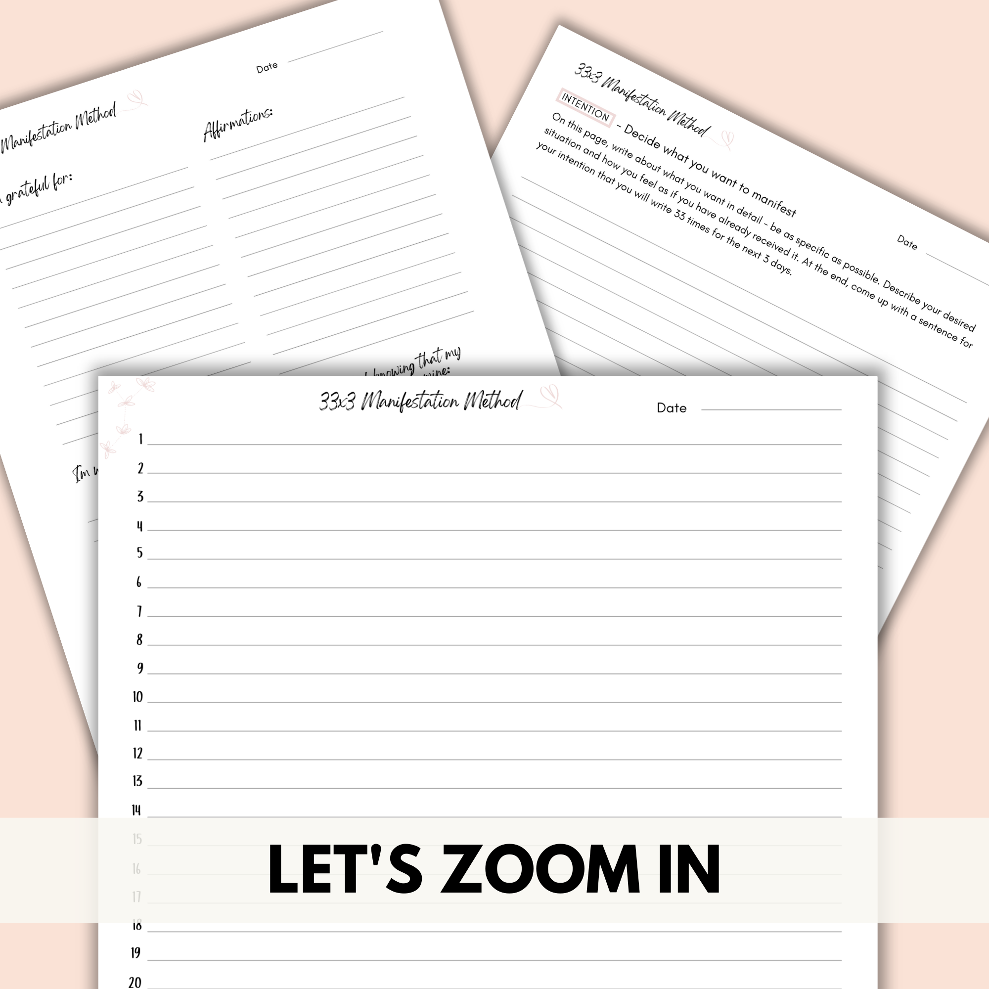 33x3 Method Worksheet Manifestation Worksheet Planner Grateful Manifesting Printables Shop