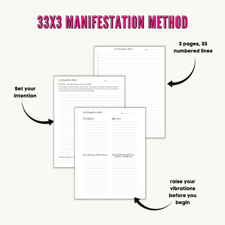 33x3 Method Worksheet Manifestation Worksheet Planner Grateful Manifesting Printables Shop