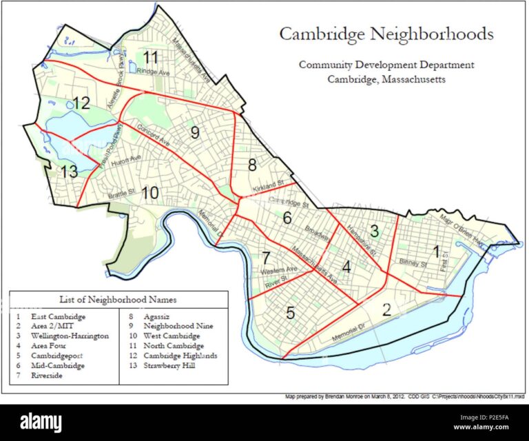 36 Neighborhood Map Of Cambridge MA Stock Photo Alamy