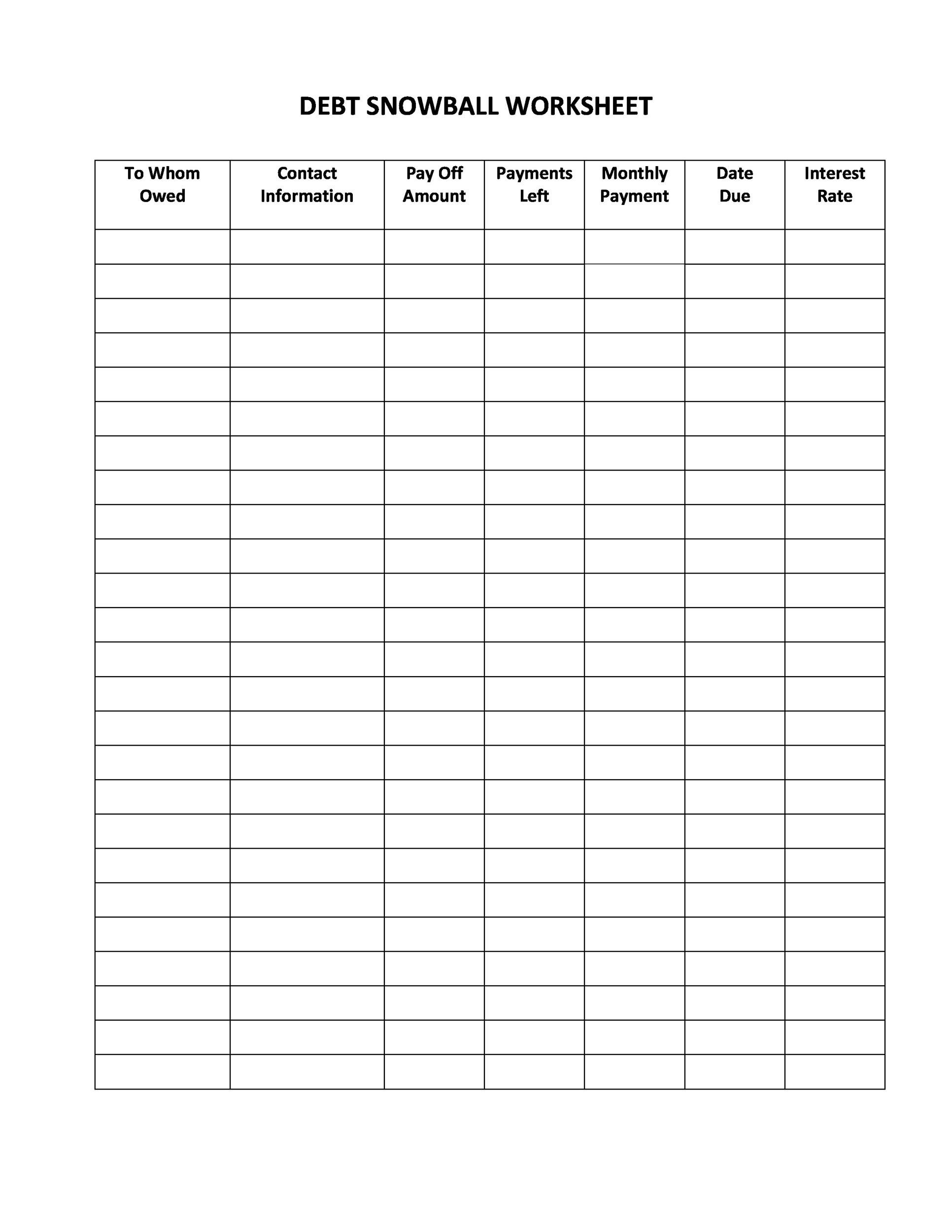 Debt Printable Worksheets Debt Printable Worksheets