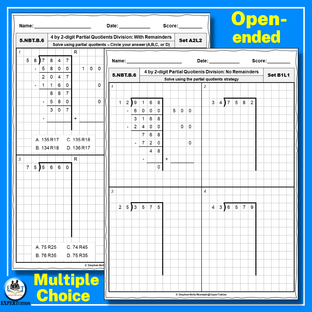 4 Digit By 2 Digit Partial Quotients Division Worksheets Made By Teachers