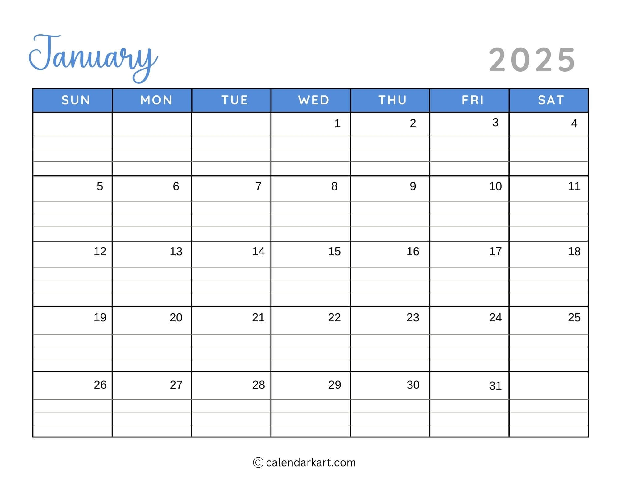 40 Printable January 2025 Calendars Free Pdf Calendarkart