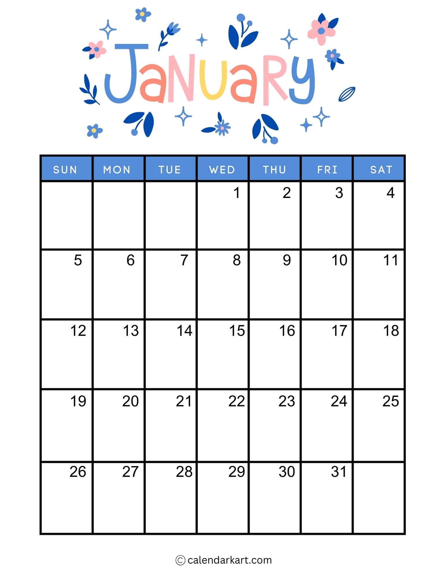 40 Printable January 2025 Calendars Free Pdf Calendarkart