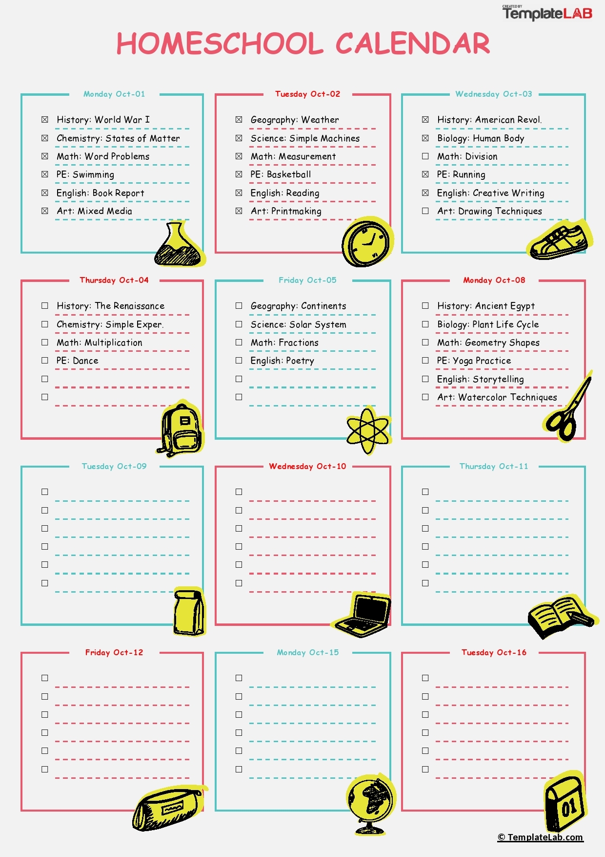 Printable Homeschool Calendar