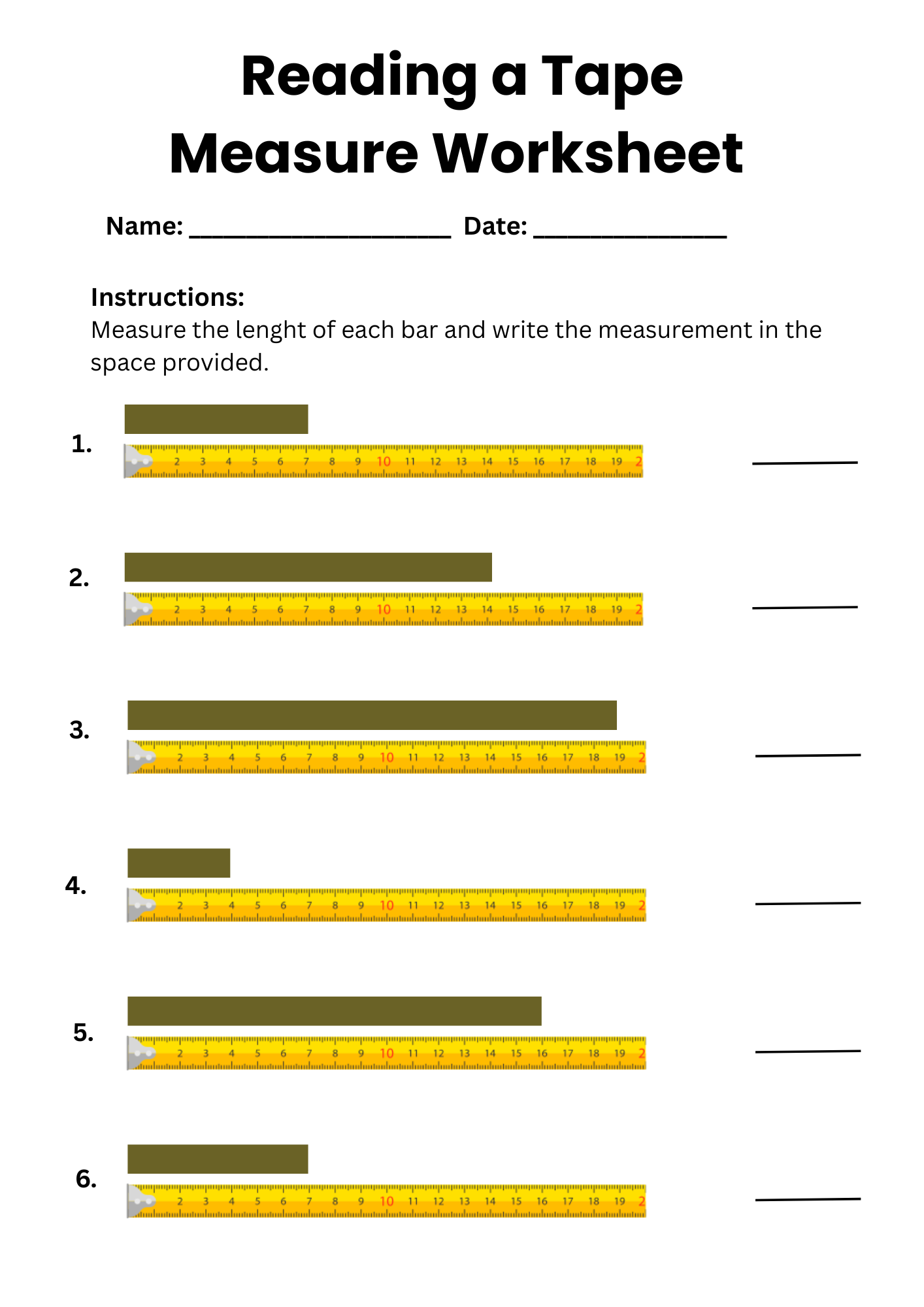 Printable Tape Measure Worksheet Printable Tape Measure Worksheet