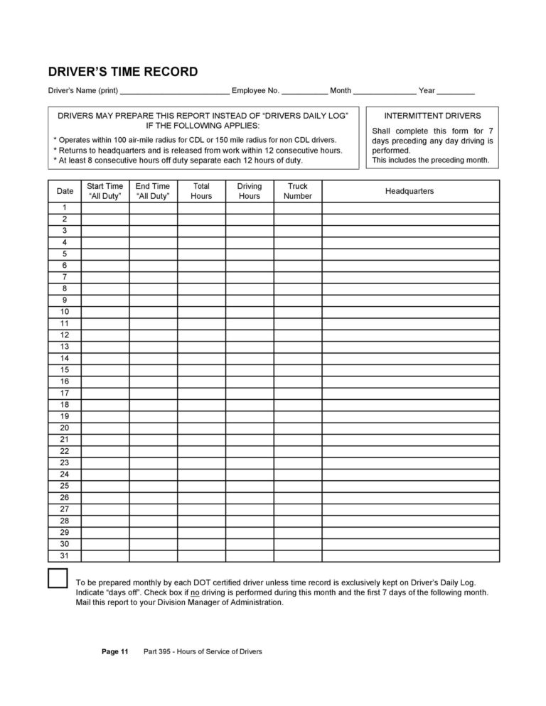 50 Printable Driver s Daily Log Books Templates Examples 