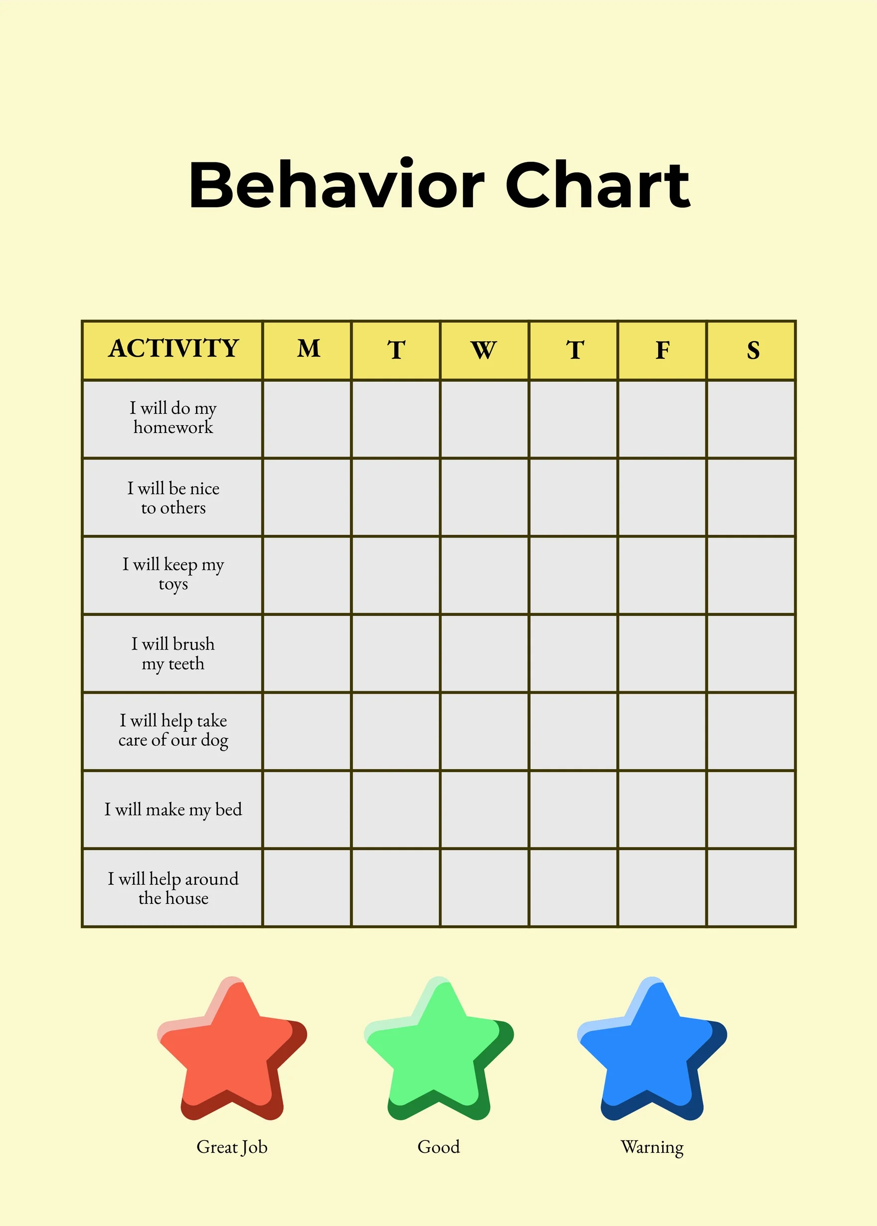 Behavior Chart Printable Behavior Chart Printable