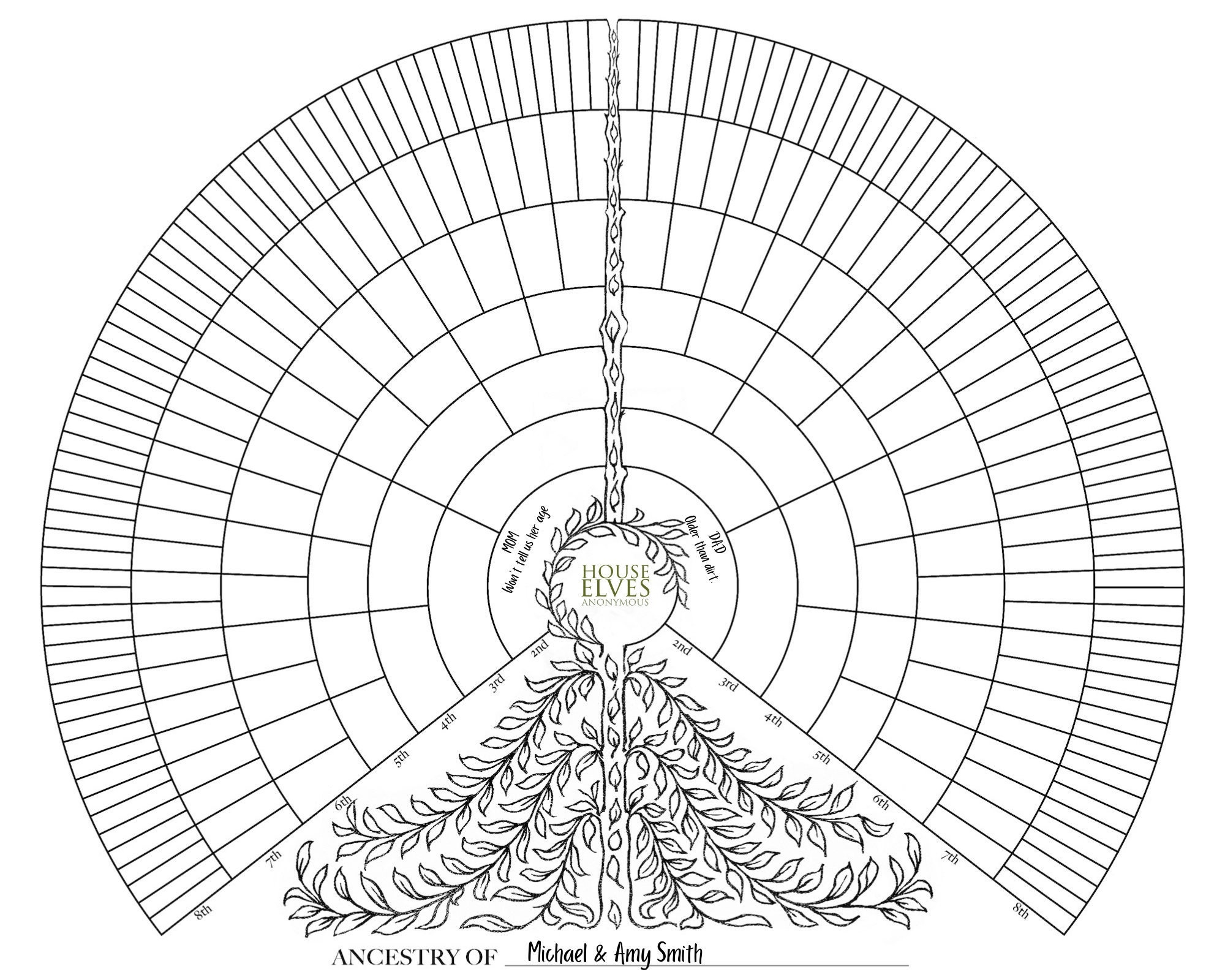 8 Generation Family Tree Fan Chart Printable Digital Download With Blanks Etsy Australia