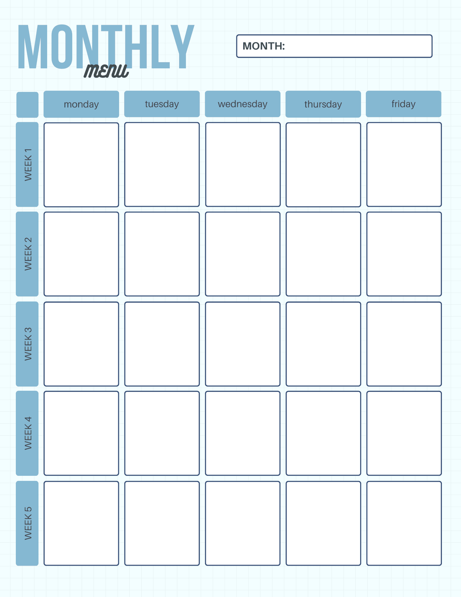 8 Monthly Meal Planner Templates Printable Menu