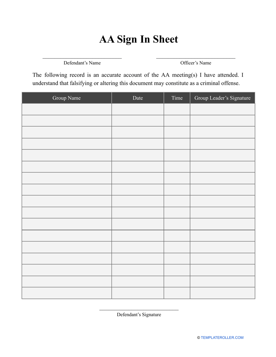 Aa Sign In Sheet Template Download Printable PDF Templateroller