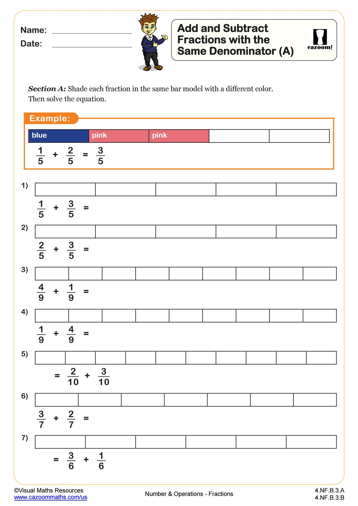 Add And Subtract Fractions With The Same Denominator A Fun And Engaging 4th Grade PDF Worksheets