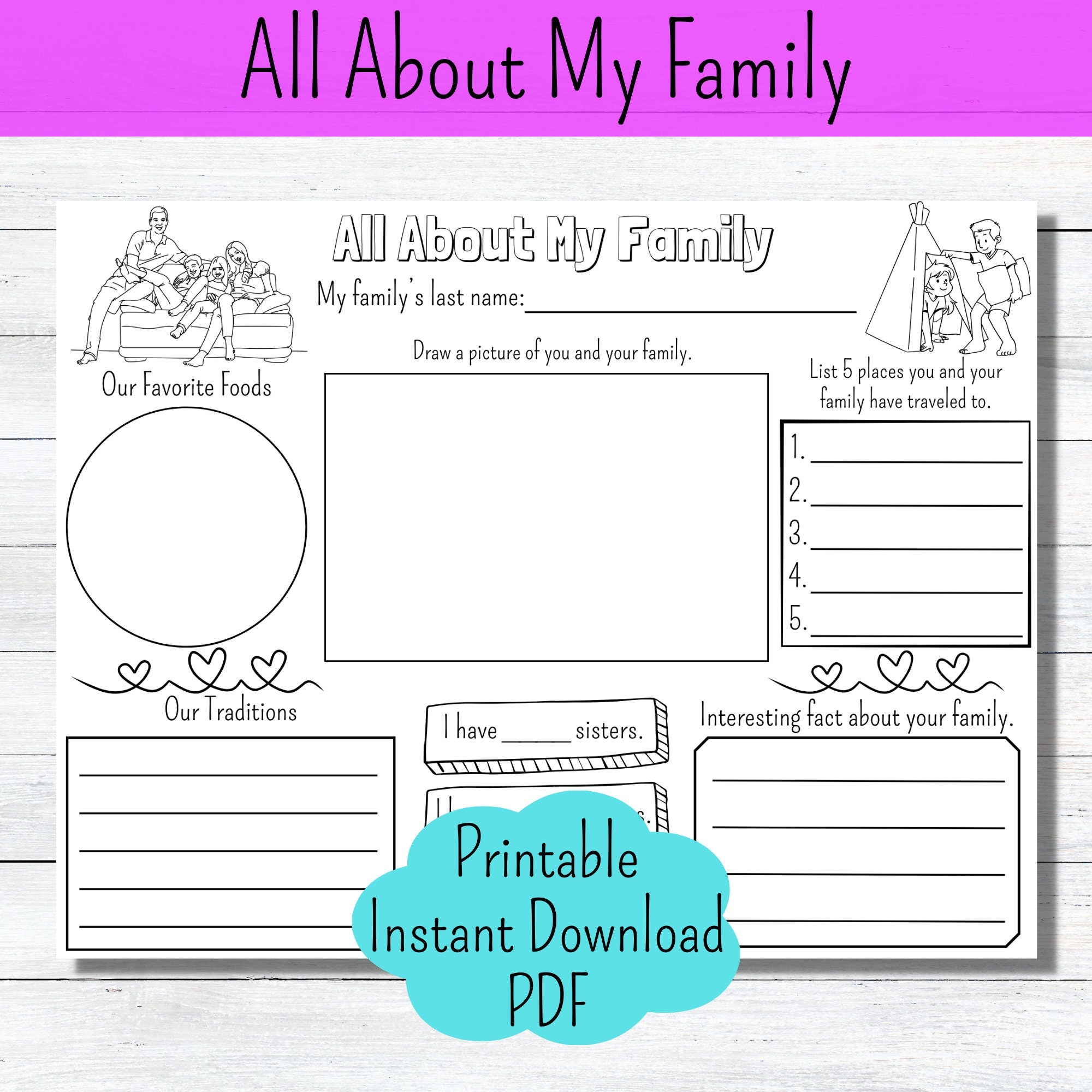 All About My Family Worksheet Kids Activity Page PDF Etsy All About My Family Worksheet Kids Activity Page PDF Etsy