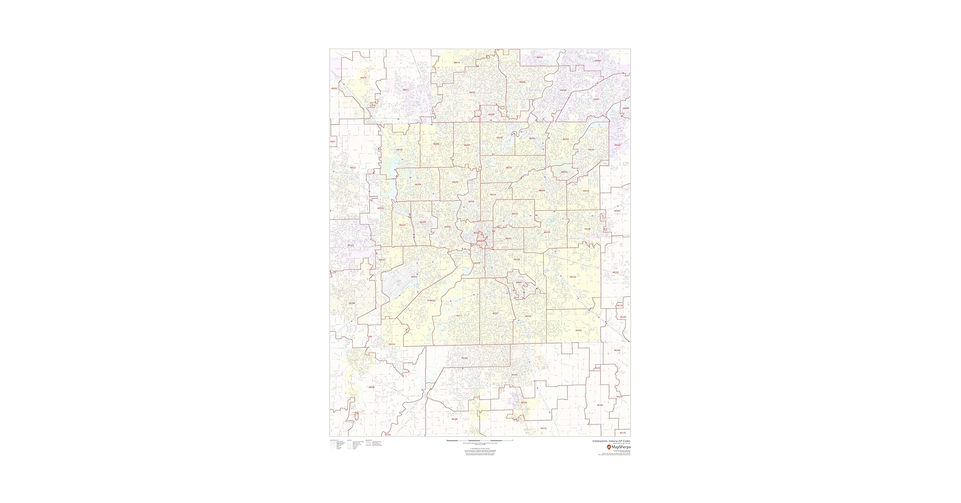 Amazon Indianapolis Indiana Zip Codes 36 X 48 Paper Wall Map Office Products