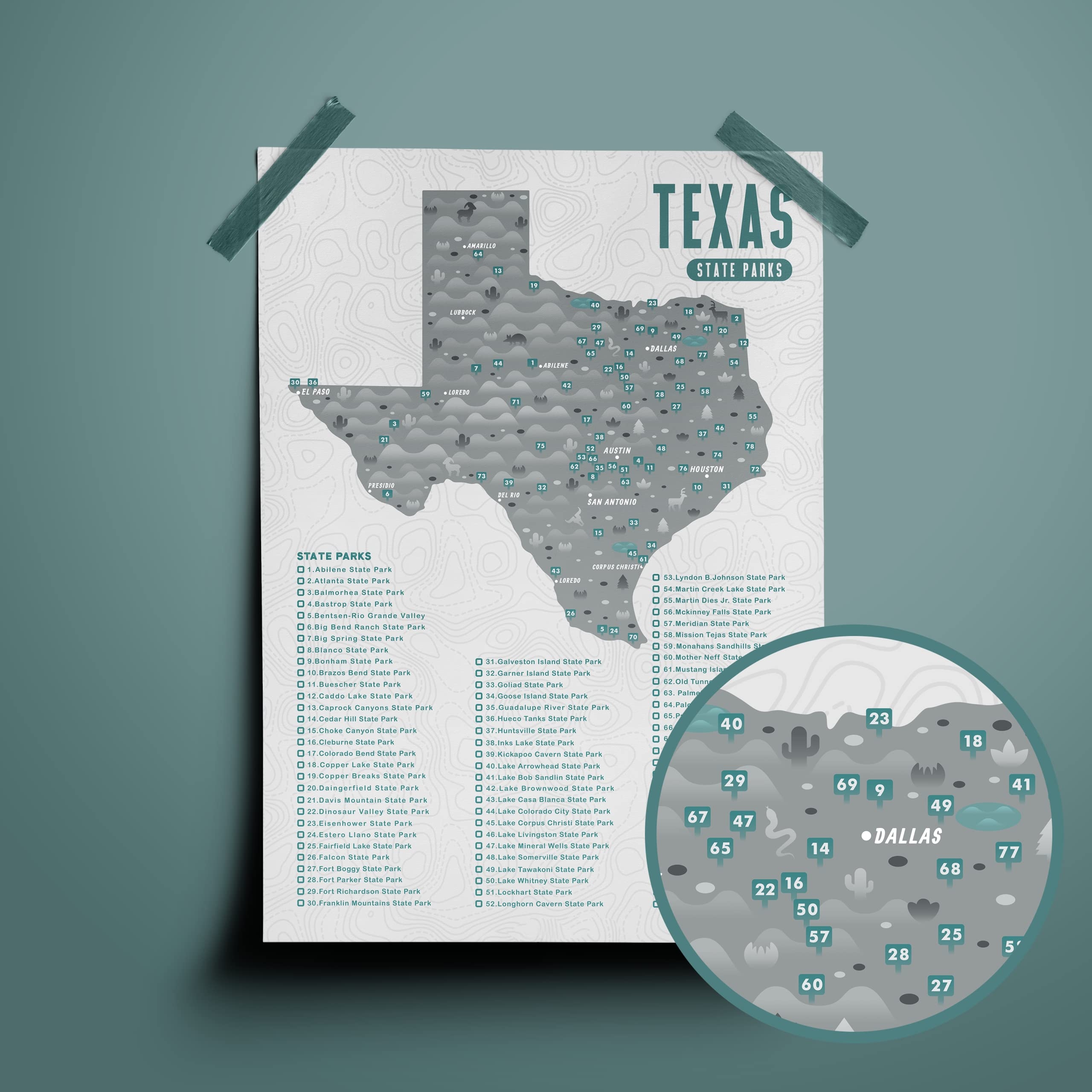Amazon Texas State Park Map Checklist Office Products Amazon Texas State Park Map Checklist Office Products