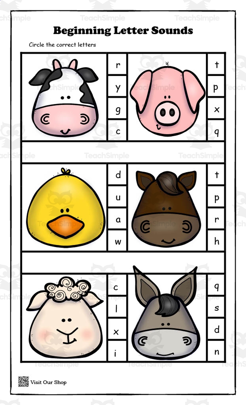 Animal Beginning Letter Sounds Worksheet