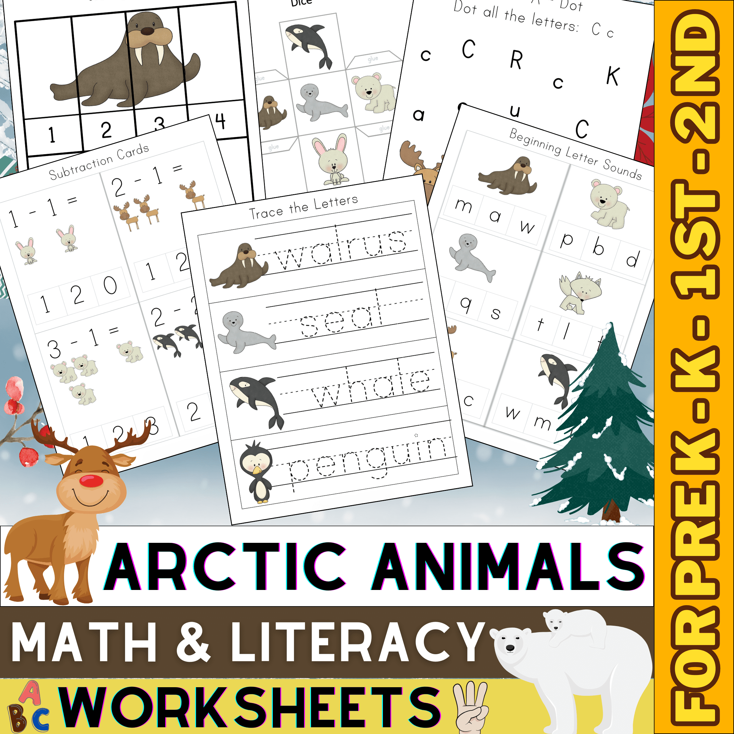 Arctic Animals Math And Literacy Worksheets Winter Activities Pre K K U0026 1st Made By Teachers