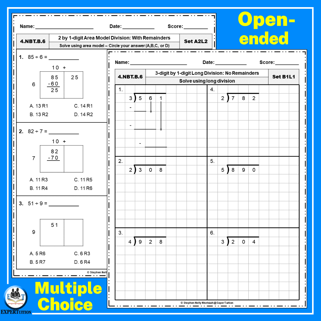 Area Model Partial Quotients And Long Division Worksheets Bundle Made By Teachers