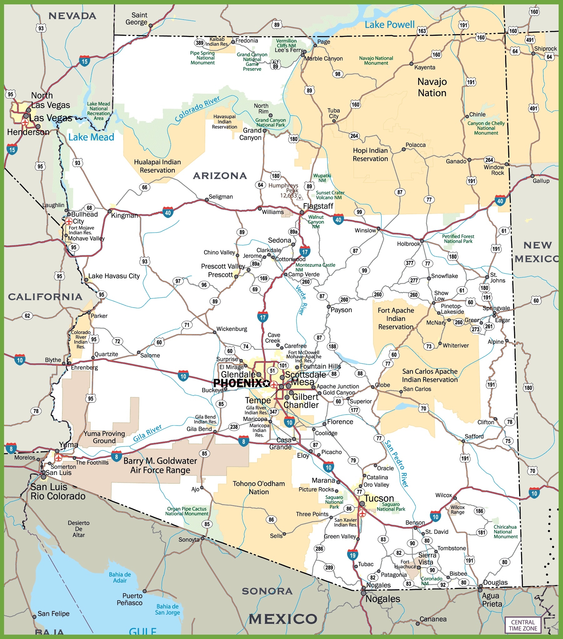 Arizona Road Map Ontheworldmap