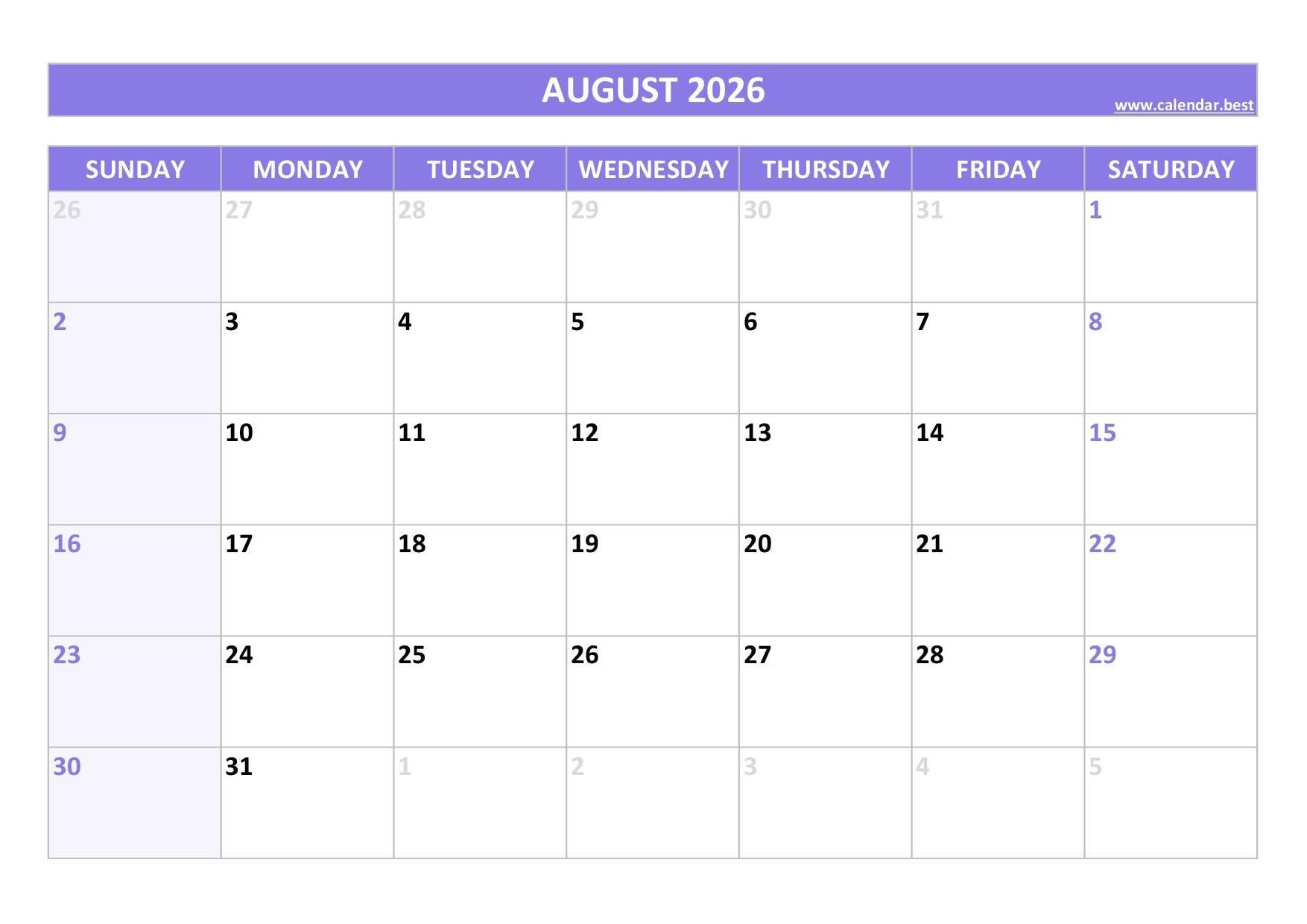 June July August 2026 Printable Calendar