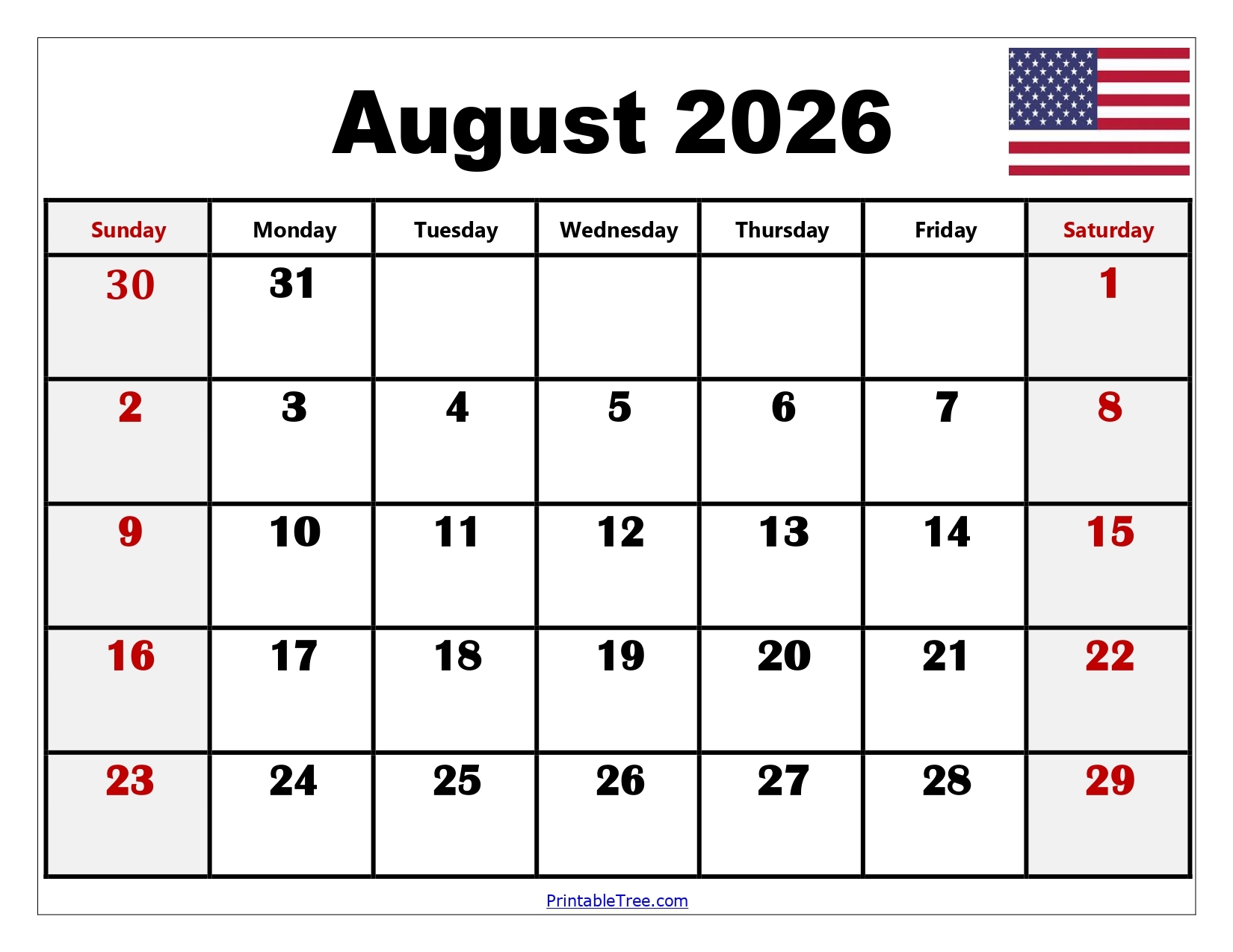 August 2026 Calendar Printable PDF With Holidays Template August 2026 Calendar Printable PDF With Holidays Template