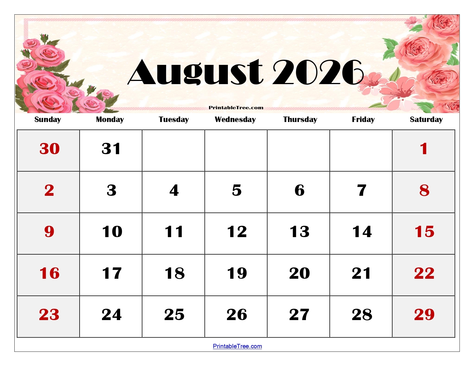 August 2026 Calendar Printable PDF With Holidays Template August 2026 Calendar Printable PDF With Holidays Template