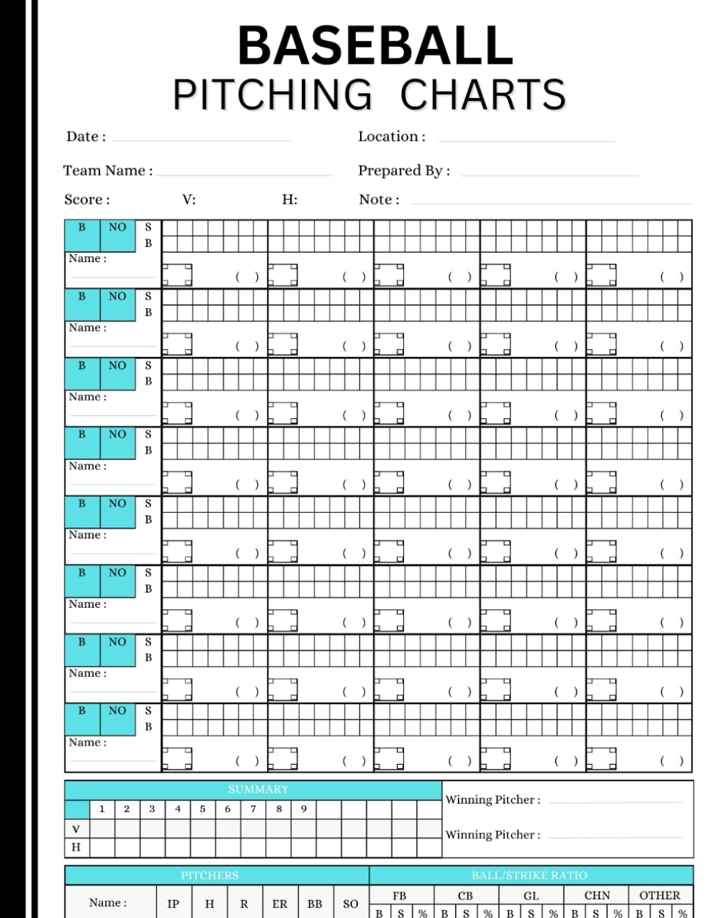 Baseball Pitching Charts Tracking And Analyzing Pitching Performance Pitching Statistics Organizer Preparation And Performance Log Moda Tassymart Amazon Books