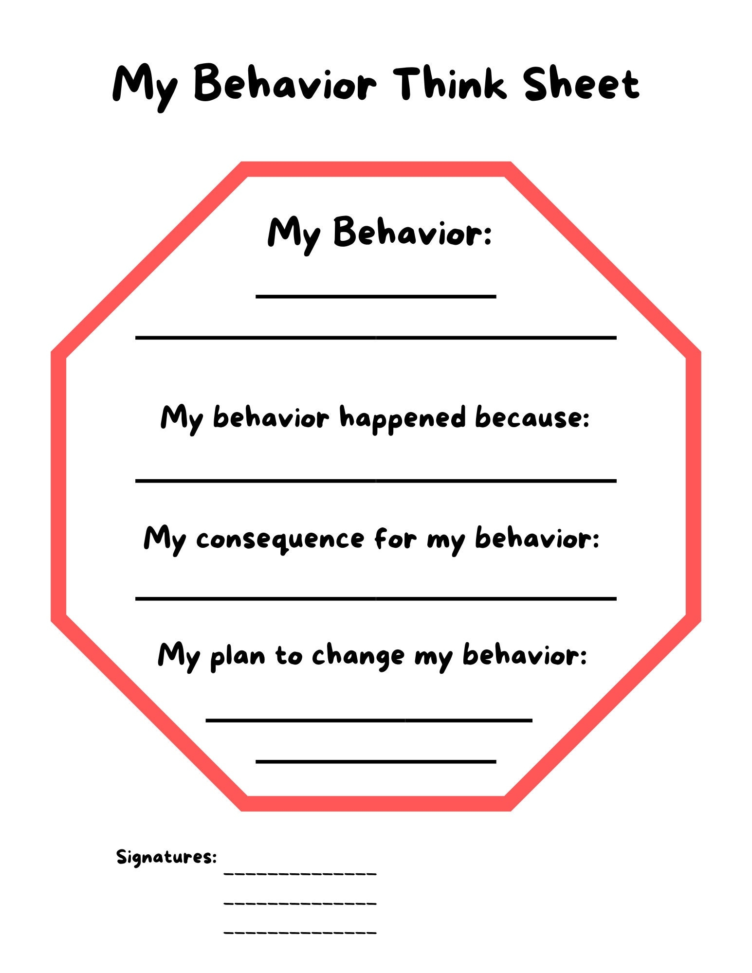 Behavior Think Sheet Printable Worksheet For Behavior Reflection Impulse Control Etsy