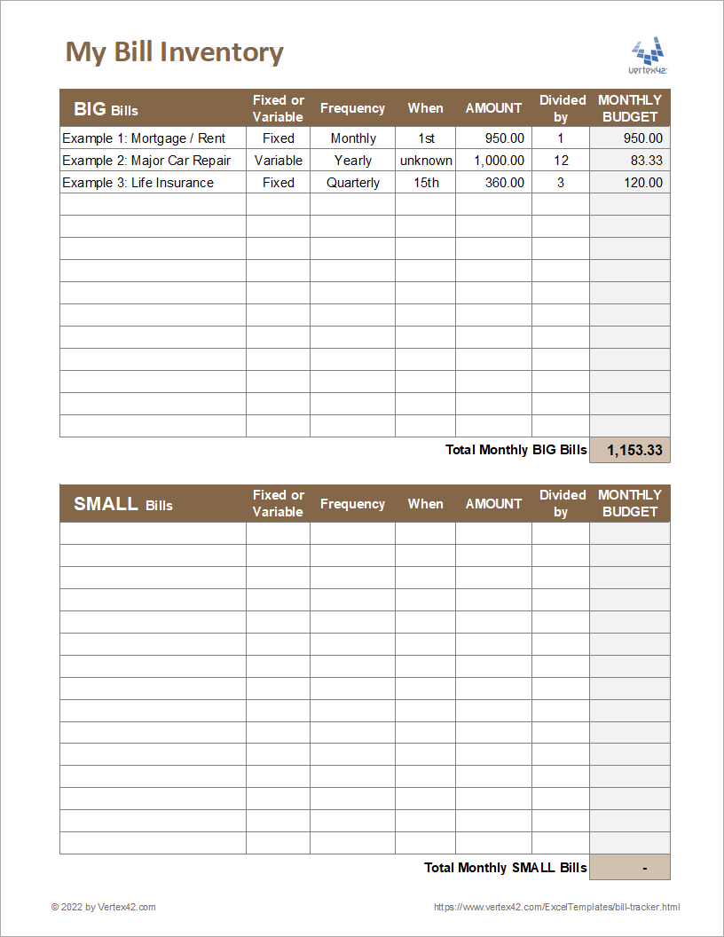 Free Printable Bill Tracking Sheets