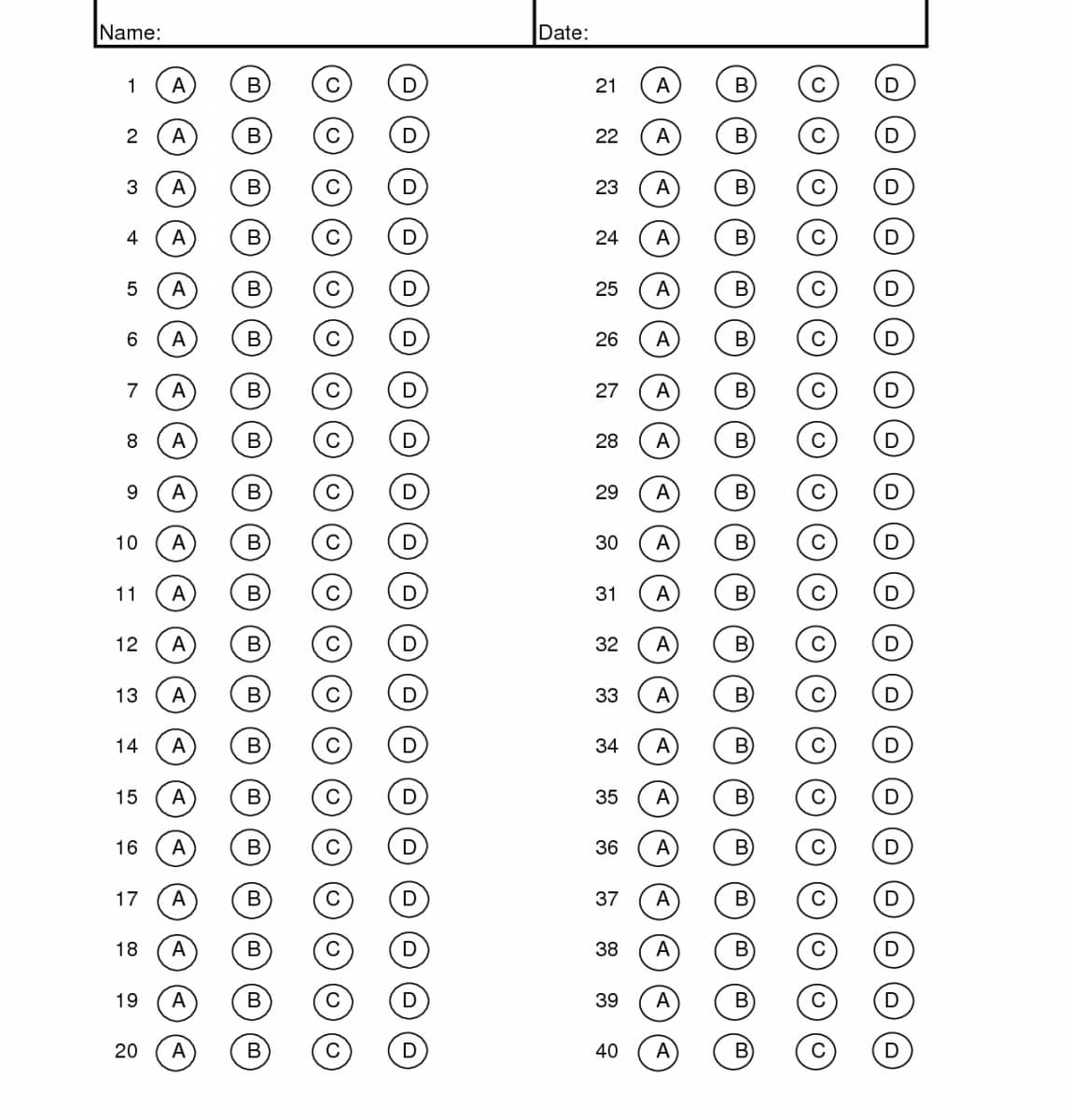 Printable Answer Sheet Pdf Free Download