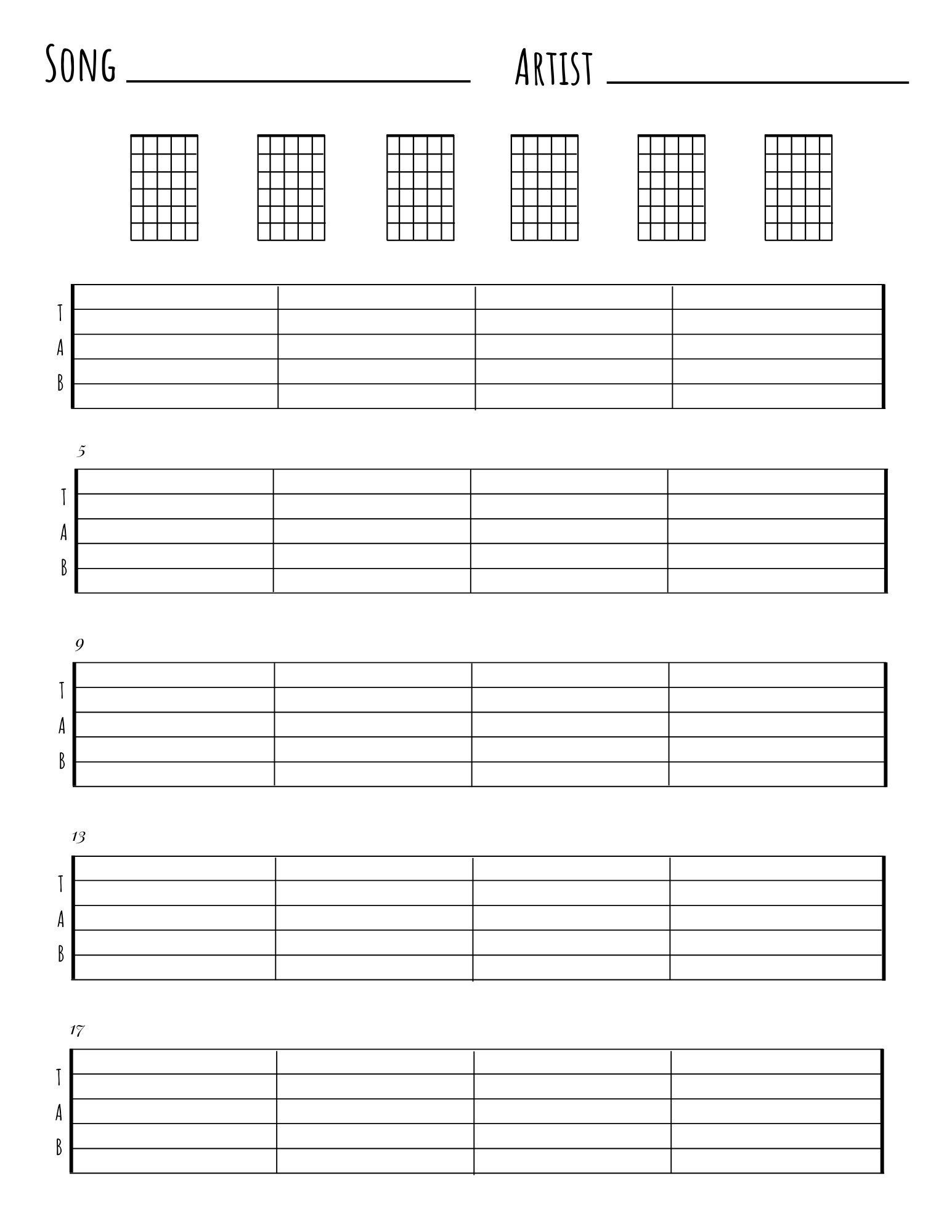 Printable Blank Tab Sheets For Guitar Printable Blank Tab Sheets For Guitar