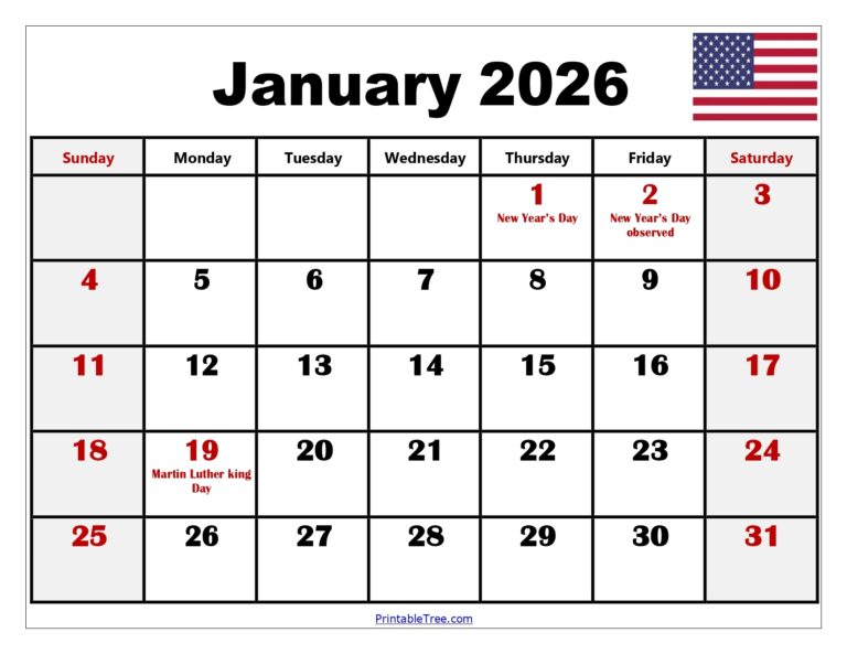 Blank January 2026 Calendar Printable PDF Templates