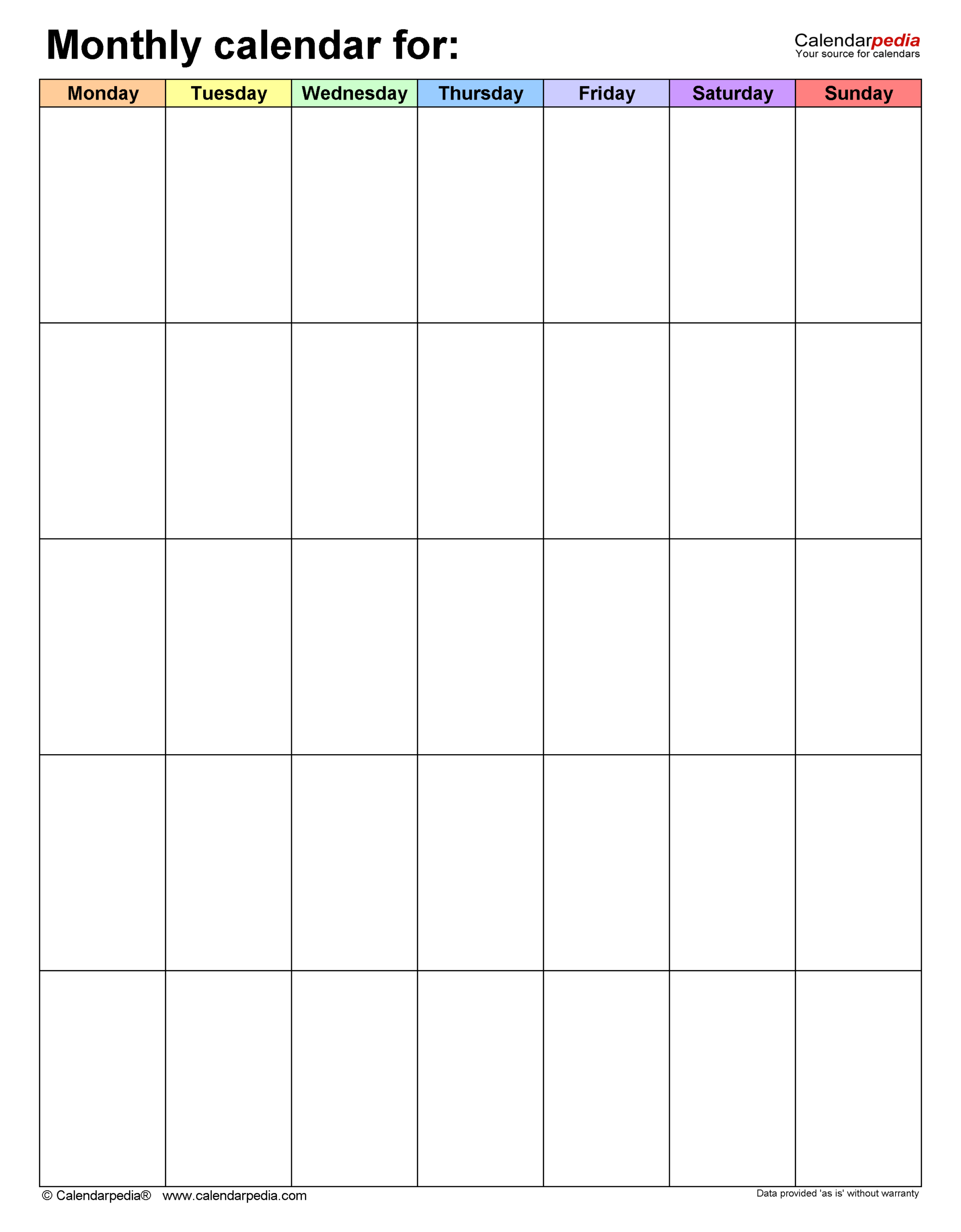 Free Printable Blank Monthly Calendar Pdf