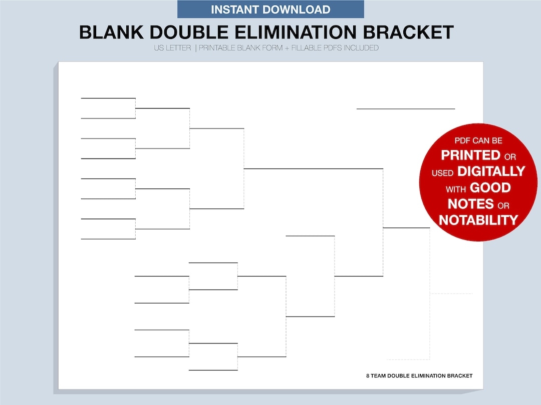 Blank Tournament Bracket Printable Fillable PDF Double Elimination Etsy