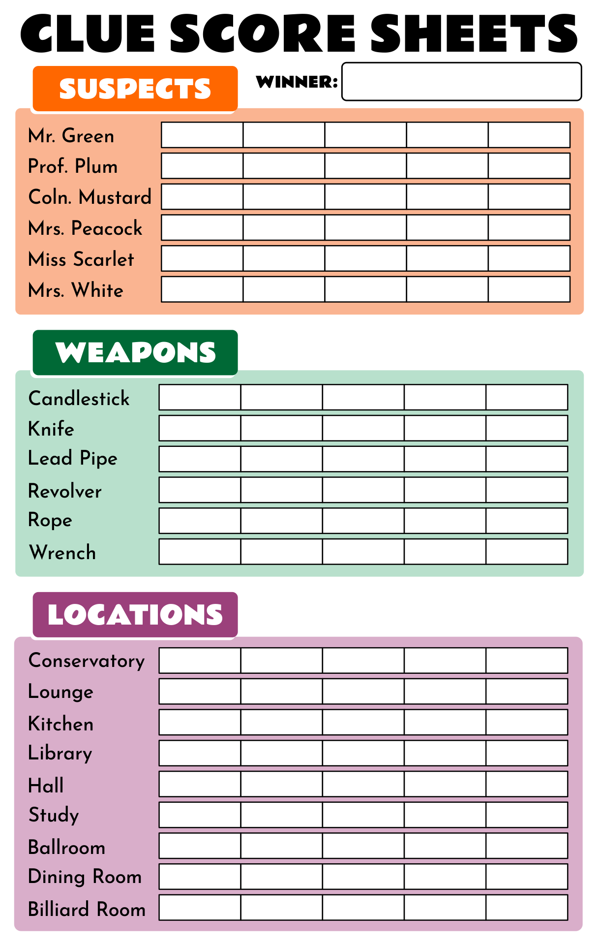 Board Game Clue Sheets 10 Free PDF Printables Printablee Board Game Clue Sheets 10 Free PDF Printables Printablee