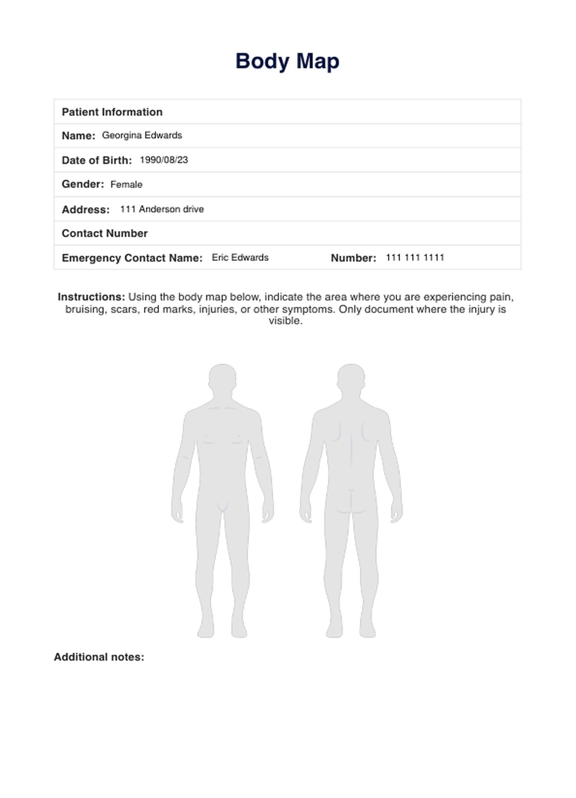 Body Map Template U0026 Example Free PDF Download