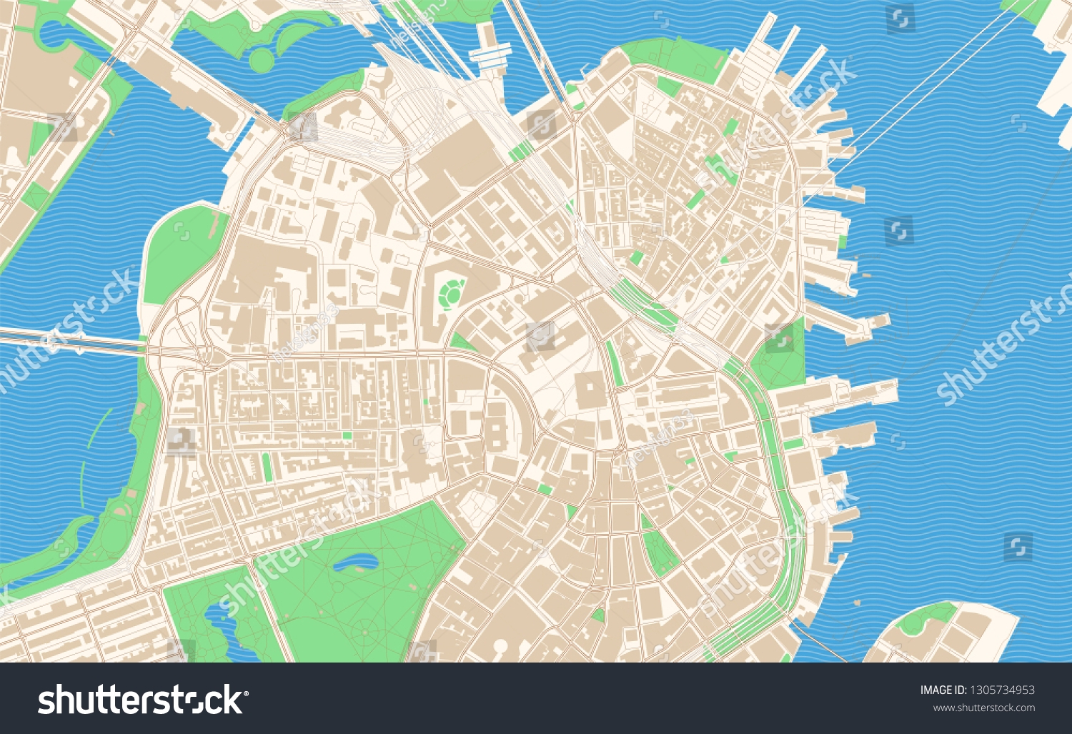 Boston Massachusetts Printable Map Excerpt This Stock Vector Royalty Free 1305734953 Shutterstock