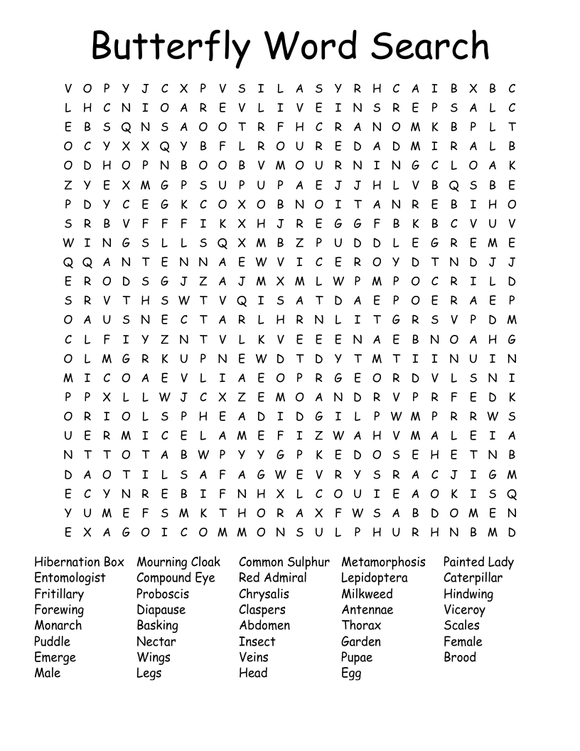 Butterfly Word Search WordMint