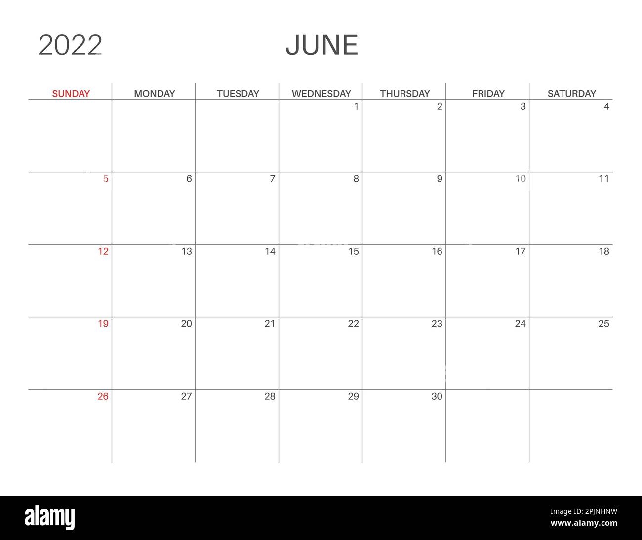 Calendar 2022 June Month Monday Week Start Printable Calendar Template For Planners Week Number Minimalist Style Stock Vector Image Art Alamy