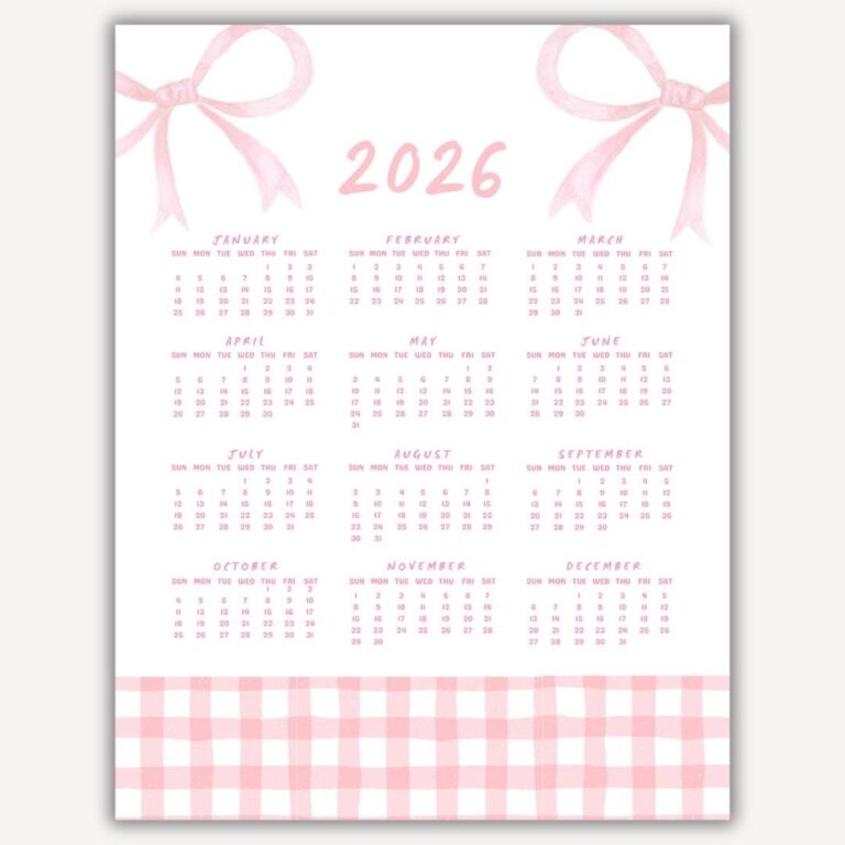 Calendar 2026 Pink Bows 2026 Calendar With Bows Pink Calendar For 2026 Pink Coquette Bows At A Glance 2026 Calendar With Pink Bows Etsy