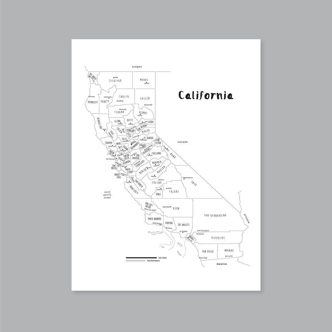 California County Map Poster Modern Home Decor printable PDF JPG Etsy California County Map Poster Modern Home Decor printable PDF JPG Etsy