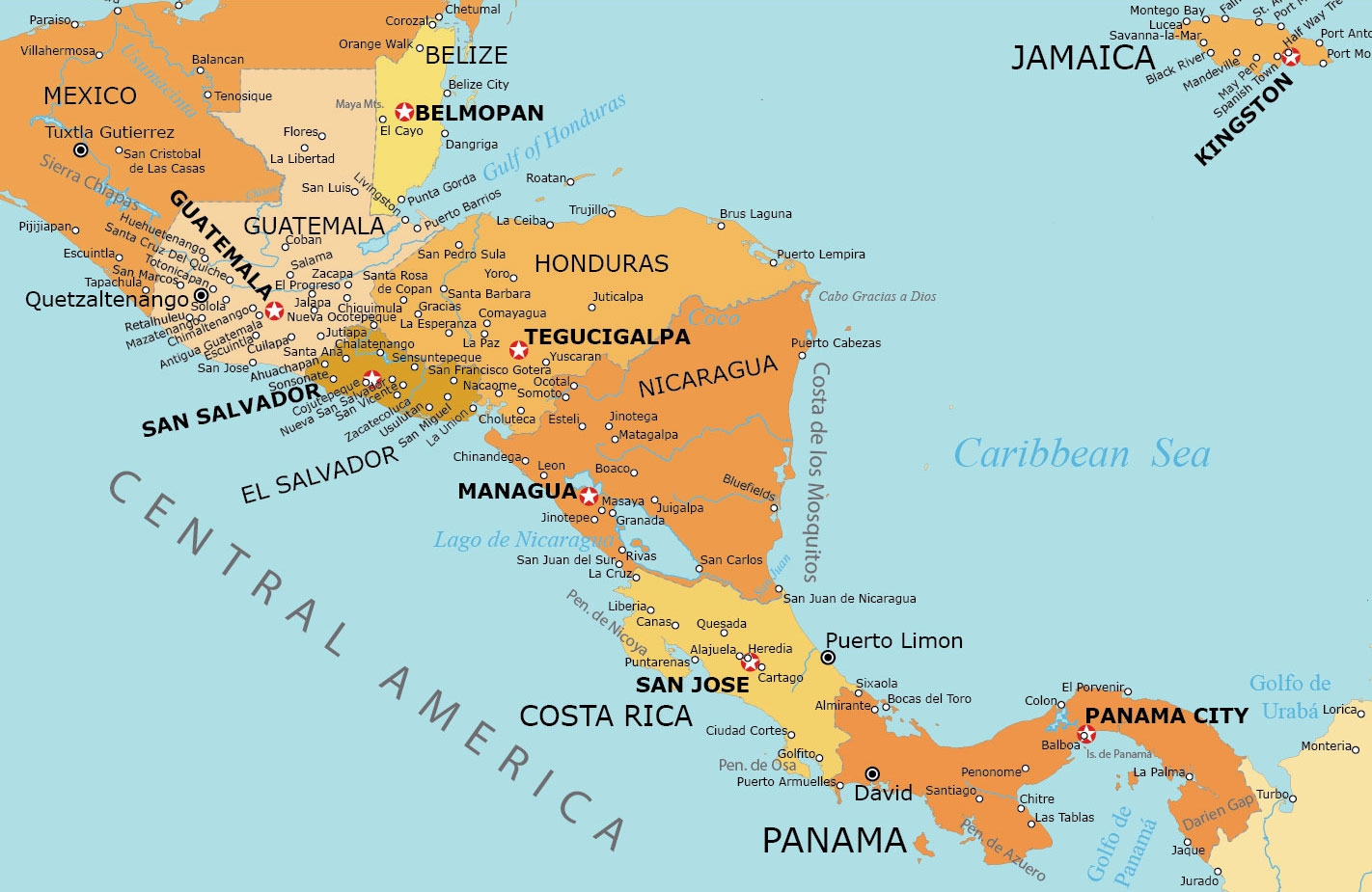 Central America Map Countries And Cities GIS Geography